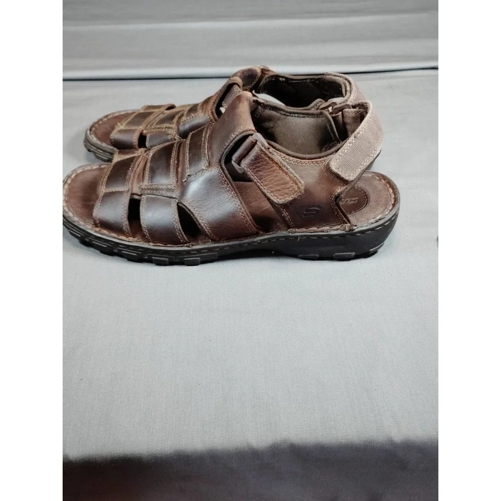 Skechers Men 12 Fisherman Sandals Brown Leather Old Money Open Toe #60847 2010